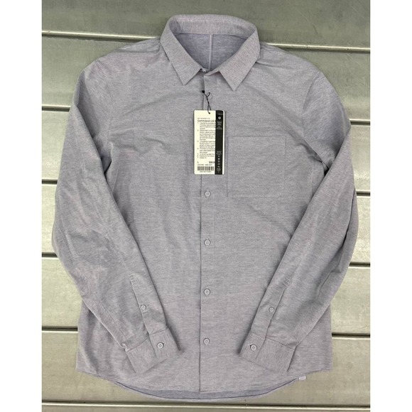 Lululemon Commission LS Shirt Mens Large Blue/Grey Long Sleeve Button-Up Stretch - Picture 1 of 7